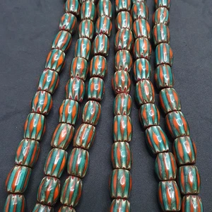 Classic Venetian Antique Style Beaded Necklace Red Green Chevron Beads - Picture 1 of 17