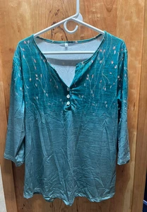 Top tunica donna XL verde acqua floreale Henley manica 3/4 nuovo - Foto 1 di 4