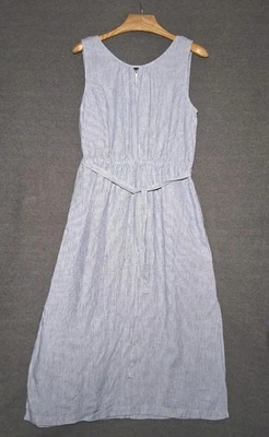 Maxi Vestido Talbots Azul Blanco Rayas 100% Lino Sin Mangas Talla 16 Cinturón Playa Foto 1 de 4