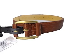 FASHION FOCUS Belt Size M stitched leather lining gold buckle Retail $36 NEW - Picture 1 of 8