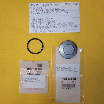 NUEVO FABRICANTE DE EQUIPOS ORIGINALES HONDA 12361-383-000 TAPPET ADJ TAPA DE ORIFICIO Y JUNTA TÓRICA ATC200X XR200R Foto 1 de 3