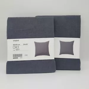 SET of 2 Ikea VIGDIS Pillow Cushion Cover 100% Ramie 20" x 20" Black-Gray linen - Picture 1 of 5