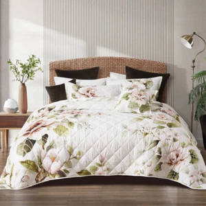 Rosalia Conjunto de colcha de poliéster acolchado con estampado floral blanco o accesorios de... - Imagen 1 de 7