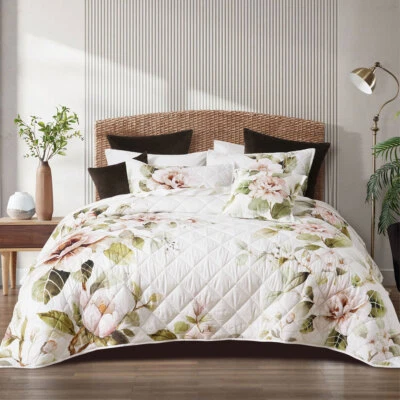Rosalia White Floral Printed Quilted Polyester Coverlet Set or Accessories by... - Image 1 of 4