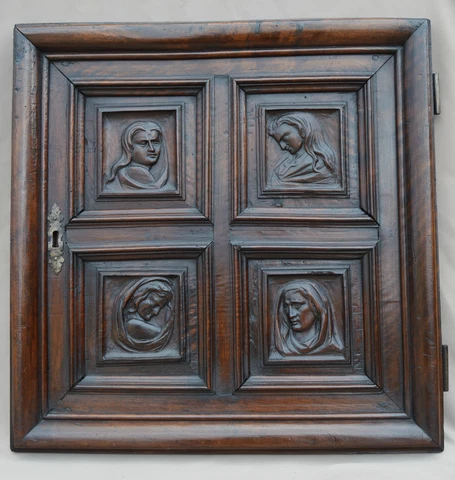 17th Century French Antique Hand Carved Wood Church Sacristy Door Panel Cover