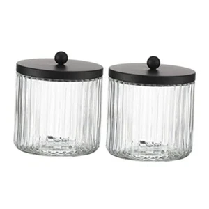 2-Pack Glass Qtip Holder Dispenser Set for Cotton Ball, Swab, Round Clear - Picture 1 of 7