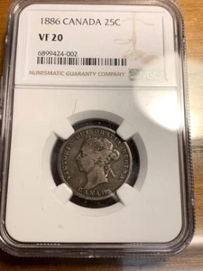 1886 Canada 25 cent Rare Date NGC Graded VF20  SKU# 34749 - Picture 1 of 3