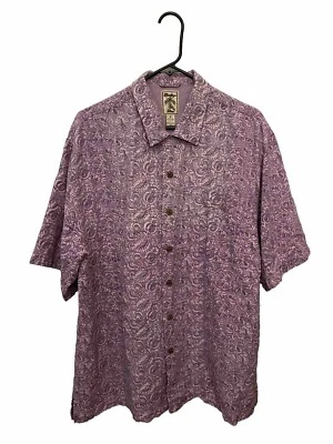 Montego Mon Men’s Silk Floral Paisley Button Shirt Hawaiian Purple Size L EUC - Image 1 of 4