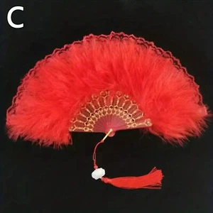 Abanico Plegable Pluma Roja Esponjoso de Encaje Mujer Abanico de Mano Lolita Juegos con disfraces 18.11"x9.45" - Imagen 1 de 1