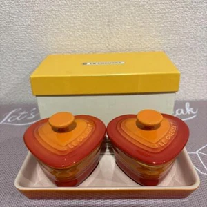 Le Creuset Petit Ramekin D'Amour Set of 2 with Tray Orange Volcanic Stoneware - Picture 1 of 5