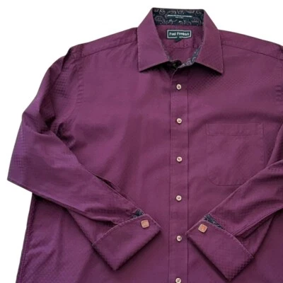 Camisa de vestir Paul Fredrick para hombre talla 17 imperial años 100 dos capas algodón dobby ciruela  Foto 1 de 4