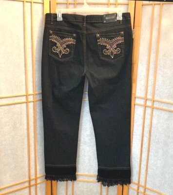  JEANS ELÁSTICOS DENIM NEGROS USADOS EN EXCELENTE ESTADO-LUX NATION FLECOS Y BOLSILLOS EMBELLECIDOS-TALLA 32/14 Foto 1 de 4