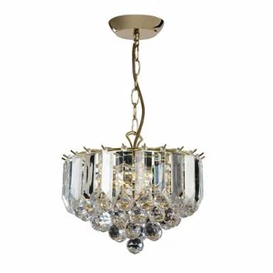 Fargo 3 Light Clear Acrylic Crystal Drop Small Brass Pendant Light - Picture 1 of 1