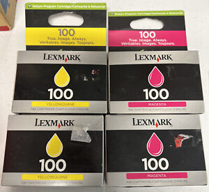 LEXMARK 100 Color Ink Cartridge 4 Packs. 2 MAGENTA AND 2 Yellow