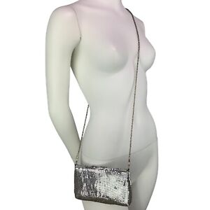 VTG Metal Mesh Cluth Purse Metallic Silver Removable Shoulder Chain Cocktail Bag