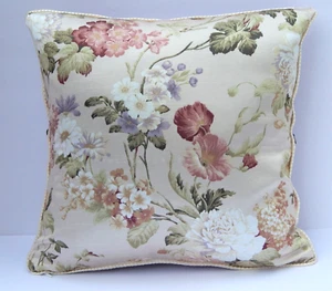 16"x16" Designer Pillow COVER of Lavender Rose Cream Floral/ Wooden Beads Accent - Picture 1 of 7