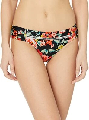 Parte inferior de bikini hipster fruncida lateral Lucky Brand talla L negra floral grande Foto 1 de 2