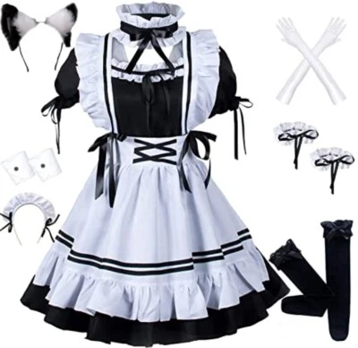Women Lolita Costume French Maid Completed Outfits Fancy Dress+Accessories - Image 1 of 4