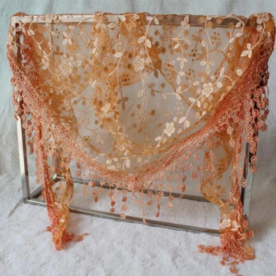 3X Mujeres Encaje Transparente Floral Triángulo Velo Iglesia Bufanda Chal Cabeza Borla Bufandas y Foto 1 de 4