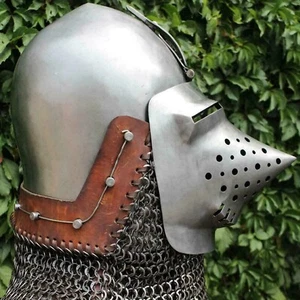 Casco medieval Klappvisor Hounskull Bascinet 16 calibres de acero con aventail regalo - Imagen 1 de 4