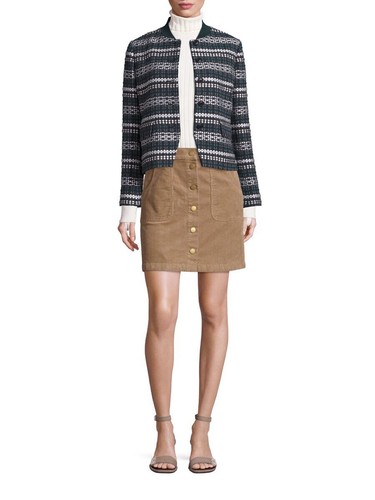 Giacca tweed Tory Burch Norfolk cavallo preppy vecchia carriera da donna taglia 10