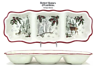 Better Homes and Gardens WINTER FOREST 15" Divided Relish Tray Rabbit Heritage - Image 1 of 4