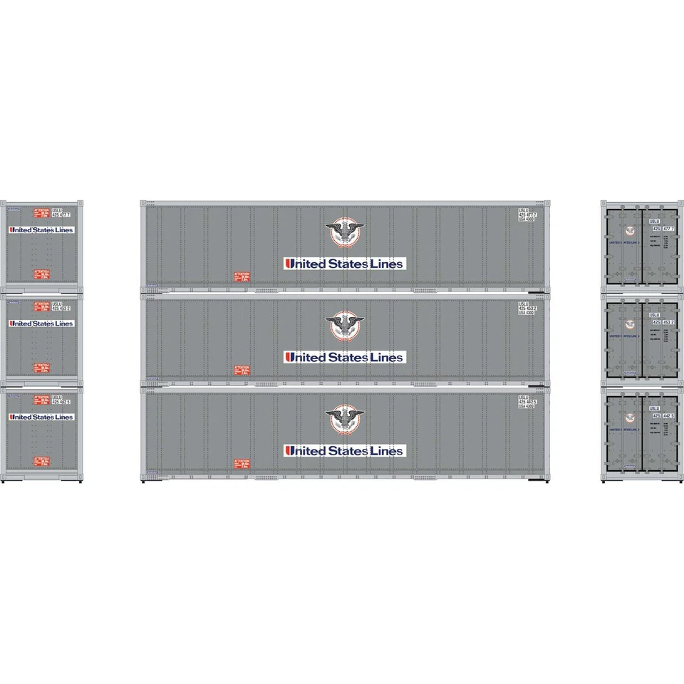 Athearn ATH63390 40' Smooth Side Containers United States Lines #2 (3) HO Scale - Image 1 of 1