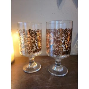 Vasos de agua MCM dorados vintage con remolino navideño - Imagen 1 de 5