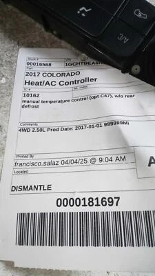 Interruptor selector de aire acondicionado usado se adapta a: Chevrolet Colorado Opt C67 2017 ID grado 84199202 Foto 1 de 4