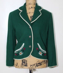 Vintage 50s Petti Glen Green Wool Lined Embroidered Button Blazer Women's XS/S - Picture 1 of 22