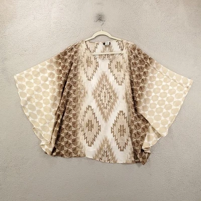 Womens Poncho Size 3X Tan Boho Western Studded Kimono Sheer Southwest Pullover - Image 1 of 4