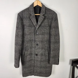 NWOT H&M Men's Wool Blend Glen Plaid Single Breasted Coat Overcoat Size 40R #579 - Picture 1 of 11