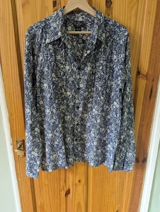 Vintage Y2K Earl Jean Blue Floral Shirt Frilled Detail On Chest Size Medium - Picture 1 of 7