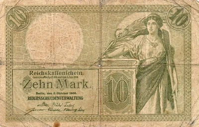 XXX-Rare genuine german 10 Mark empire banknote 1906 ok cond !!! - Image 1 of 2