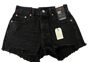 LEVI'S PREMIUM 501 SHORTS HIGH RISE BUTTON FLY WOMENS SIZE 26 FADE BLACK NEW - Picture 1 of 8