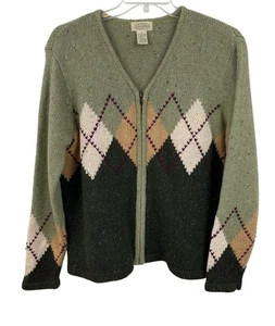 St. John’s Bay Green Argyle Cardigan Sweater Full Zip Womens Size 1X - Picture 1 of 10