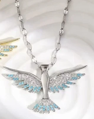 STAINLESS STEEL KETTE MIT PHÖNIX ANHÄNGER ZIRKONIA WEISs UND TÜRKIS EDELSTAHL - Bild 1 von 4