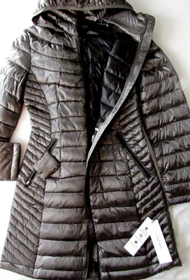 CALVIN KLEIN Women's XS Grey Hooded Packable Jacket Zip Pockets Lightweight Foto 1 de 4