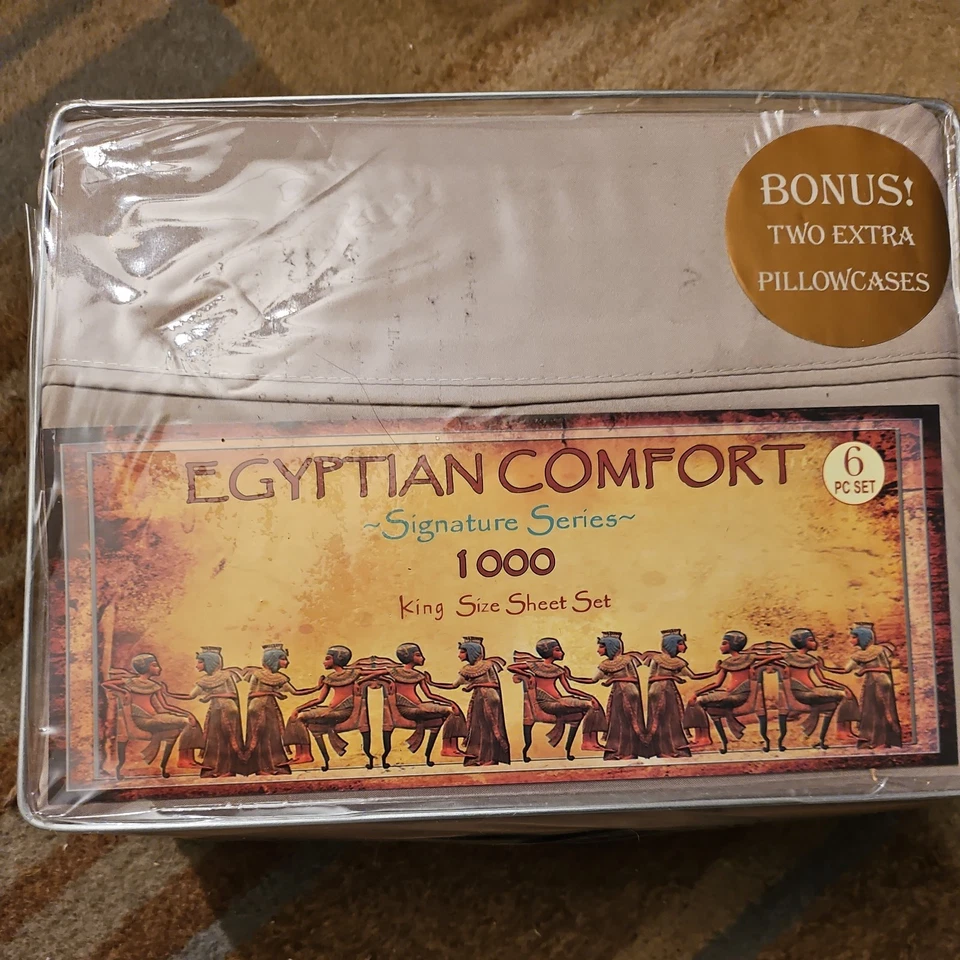Conjunto de lençóis Egyptian Comfort tamanho 1000, 6 peças bronzeado novo pacote com zíper novo na caixa - Imagem 1 de 4