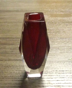Vintage Murano Mandruzzato Ruby Red & Clear Glass Vase - Faceted Cut - Picture 1 of 5