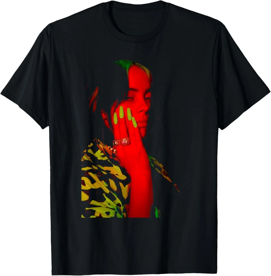 Camiseta Oficial Billie Eilish Foto Roja Neón Negra Foto 1 de 1