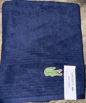 Lacoste ~ Toalla de baño azul marino 100 % algodón 30" x 52" logotipo de cocodrilo grande (B) Foto 1 de 4