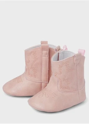 Botas vaqueras rosas cosidas suaves para niños bebé niña 0-3 meses nuevas con etiquetas Foto 1 de 2