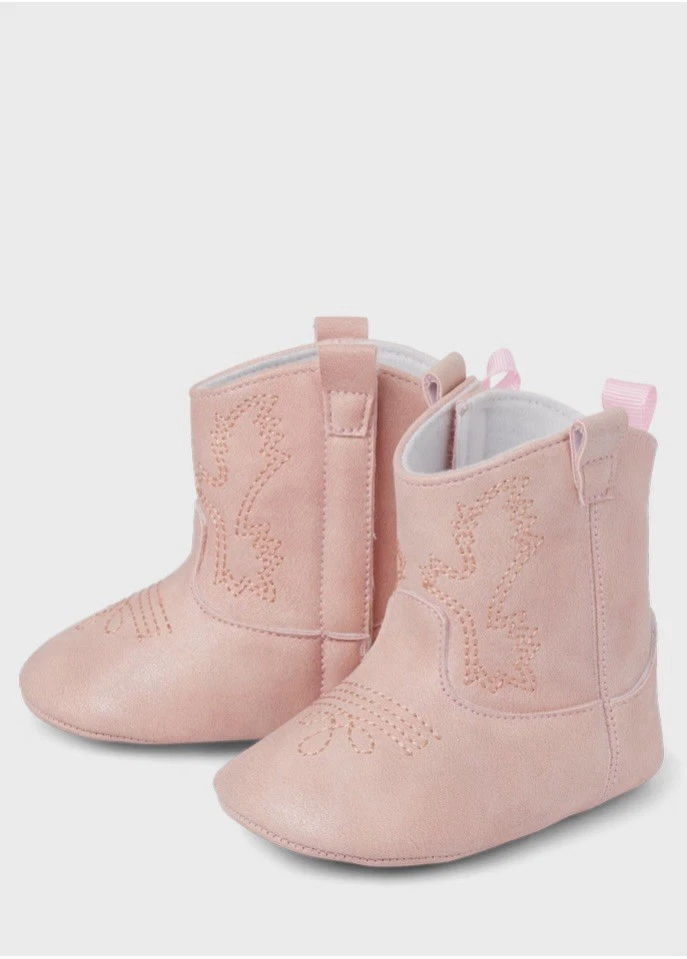 Botas vaqueras rosas cosidas suaves para niños bebé niña 0-3 meses nuevas con etiquetas Foto 1 de 2