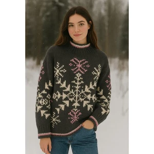 Woolrich 90s Snowflake Nordic Ski Sweater M Vintage Black Wool Crewneck - Picture 1 of 10
