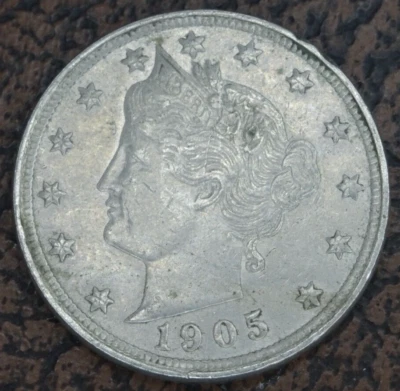 1905 Liberty Head V Nickel AU US Mint 5C Coin - Image 1 of 2