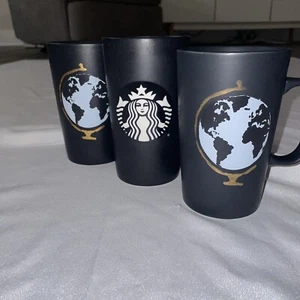 3 Starbucks 2015 Black 16oz Cups Earth Globe - Picture 1 of 3