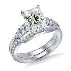 5.14 Ct Radiant Near White Moissanite Diamond Matching Bridal Set silver Ring 