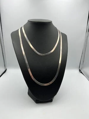 Super long Herringbone Chain Necklace in Sterling Silver made in Italy - Image 1 of 4