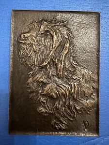 RICHARD NIESCHER KREFELD - TERRIER BRONZE PLAKETTE 8,5cm x 12cm  - Bild 1 von 3